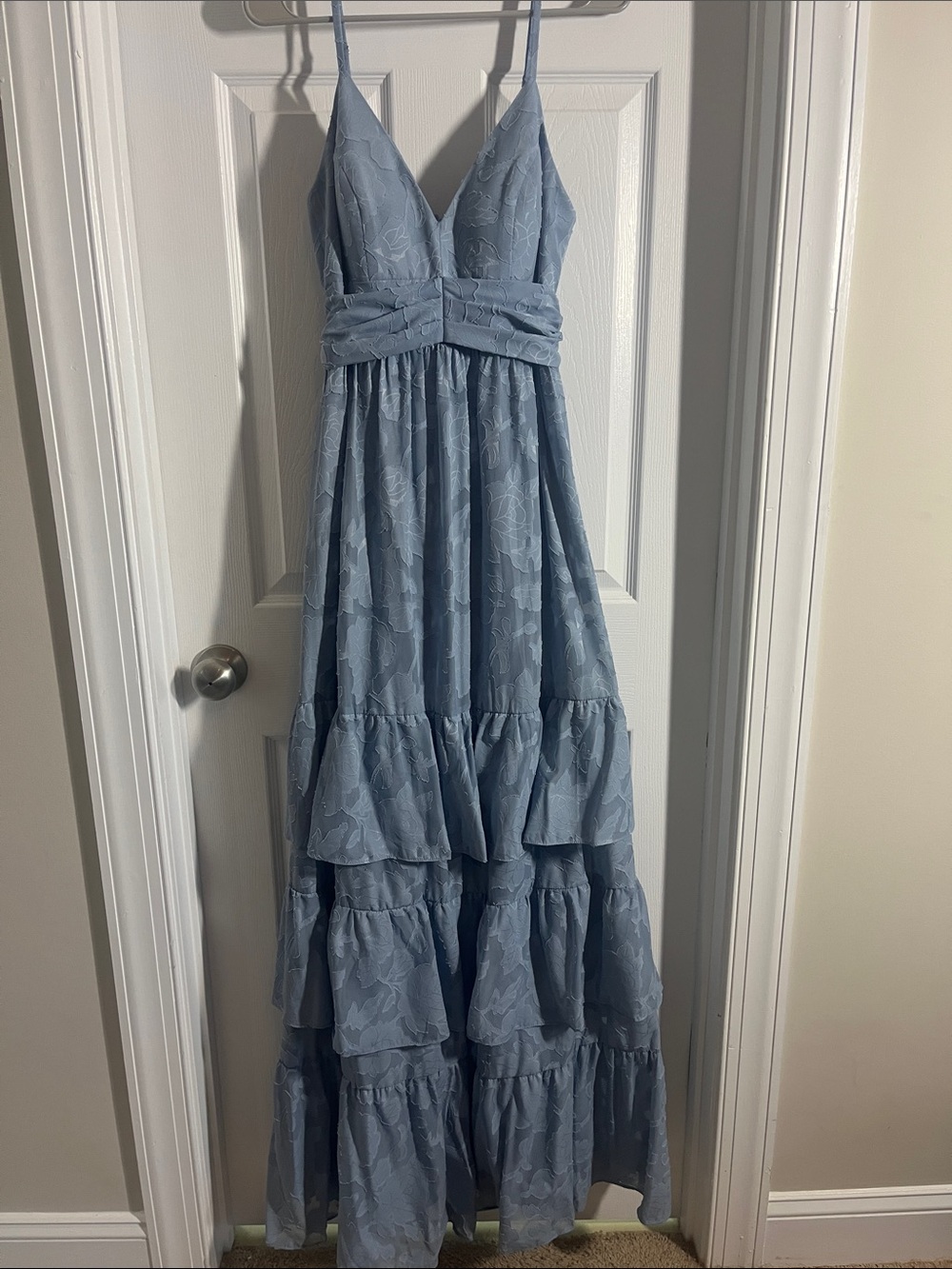 Azazie Dusty Blue Floral Lace Maxi Dress